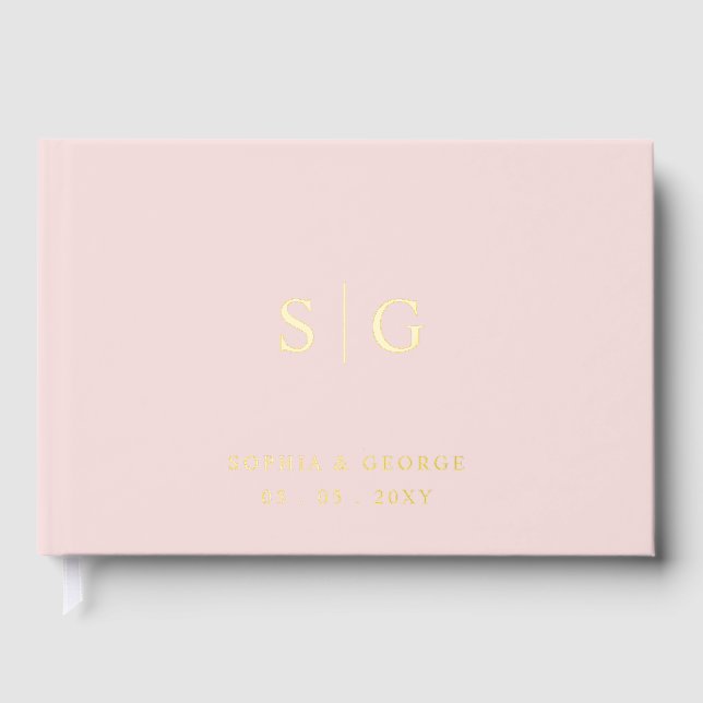 Elegant Modern Blush Pink and Gold Wedding Foil Guest Book (Front)