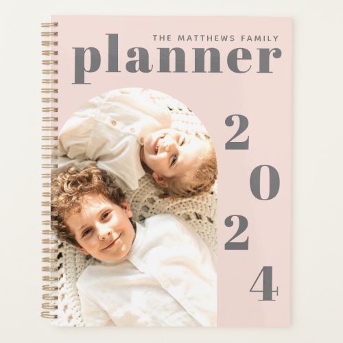 Elegant Modern Blush Pink Custom Family Photo 2023 Planner
