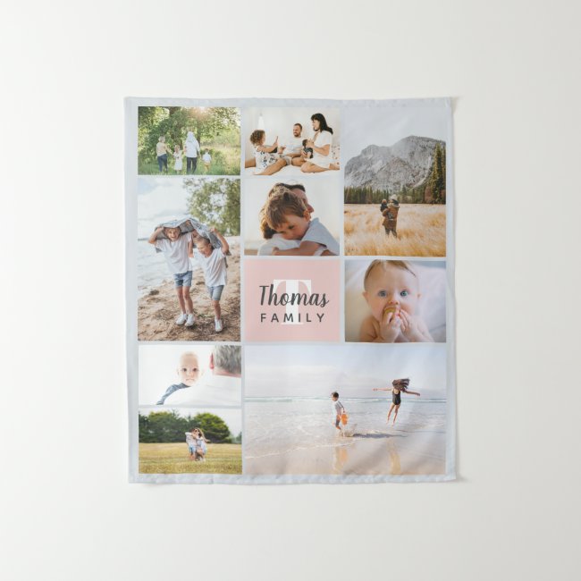 Elegant & Modern Blush Pink Family Photo Collage Tapestry