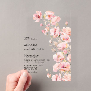 Elegant Modern Blush Pink Floral Photo Wedding Acrylic Invitations