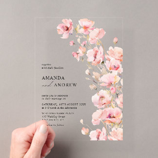 Elegant Modern Blush Pink Floral Photo Wedding Acrylic Invitations