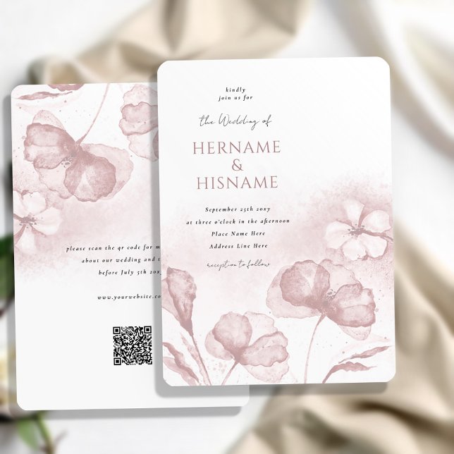 Elegant Modern Blush Pink Floral QR RSVP Wedding Invitation (Creator Uploaded)