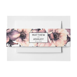 Elegant Modern Blush Pink Floral Wedding Invitation Belly Band