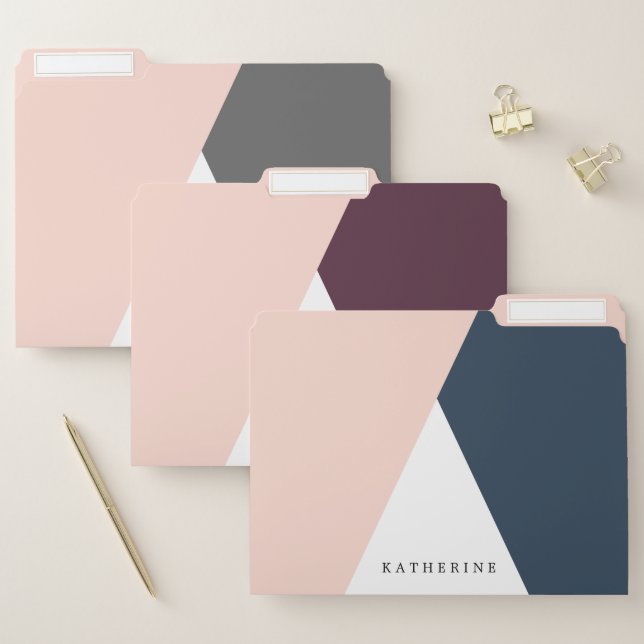 Elegant modern blush pink geometric triangles file folder (Set)