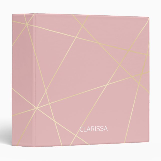 Elegant modern blush pink gold geometric pattern 3 ring binder (Front/Spine)