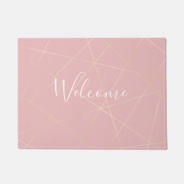 Elegant modern blush pink gold geometric pattern doormat (Front)