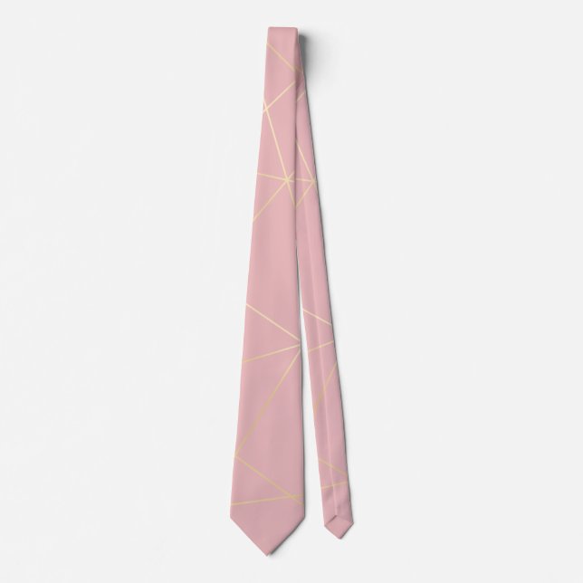 Elegant modern blush pink gold geometric pattern neck tie (Front)