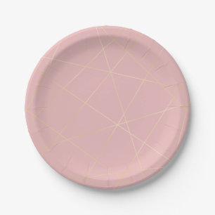Elegant modern blush pink gold geometric pattern paper plates