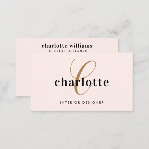 Elegant Modern Blush Pink Gold Monogram  Business Card