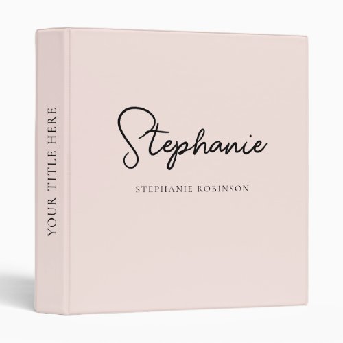 Elegant Modern Blush Pink Monogram Name Script  3 Ring Binder