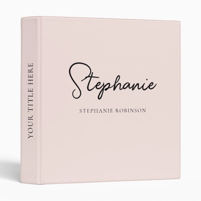 Elegant Modern Blush Pink Monogram Name Script  3 Ring Binder (Front/Spine)