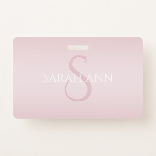 Elegant Modern Blush Pink Ombre Name  Monogram Badge