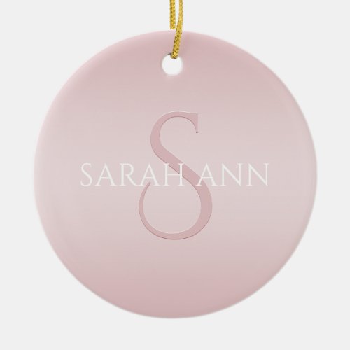 Elegant Modern Blush Pink Ombre Name  Monogram Ceramic Ornament