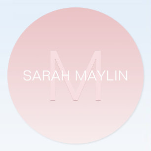 Elegant Modern Blush Pink Ombre Name & Monogram Classic Round Sticker