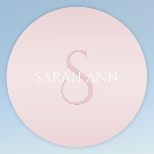 Elegant Modern Blush Pink Ombre Name  Monogram Classic Round Sticker