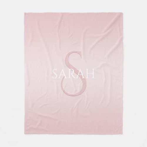 Elegant Modern Blush Pink Ombre Name  Monogram Fleece Blanket
