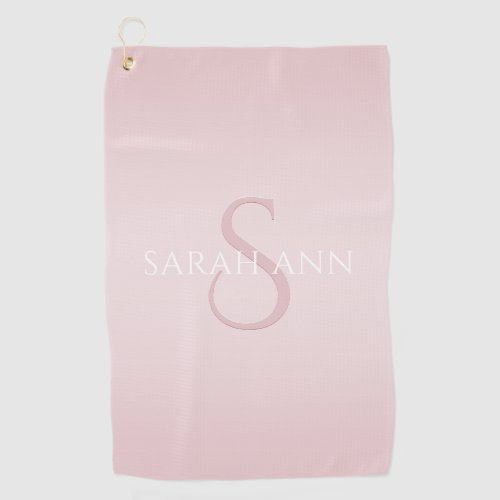 Elegant Modern Blush Pink Ombre Name  Monogram Golf Towel