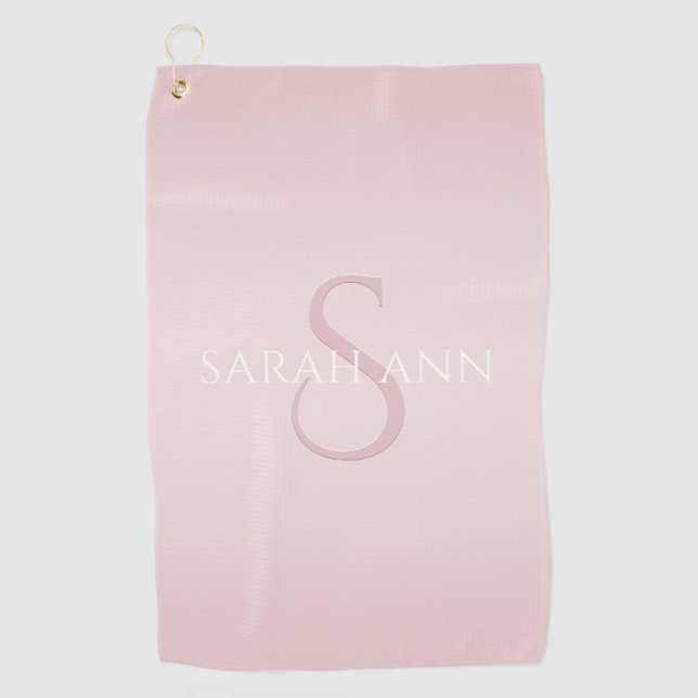 Elegant Modern Blush Pink Ombre Name & Monogram Golf Towel (Front)