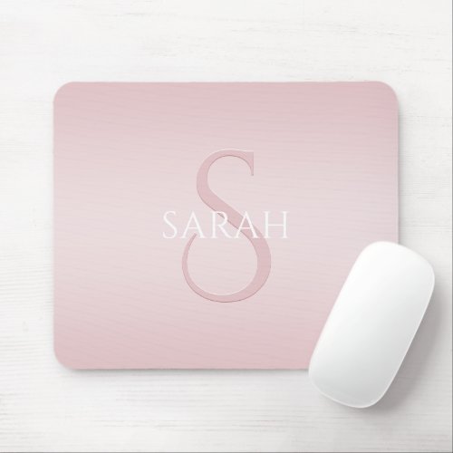 Elegant Modern Blush Pink Ombre Name  Monogram Mouse Pad