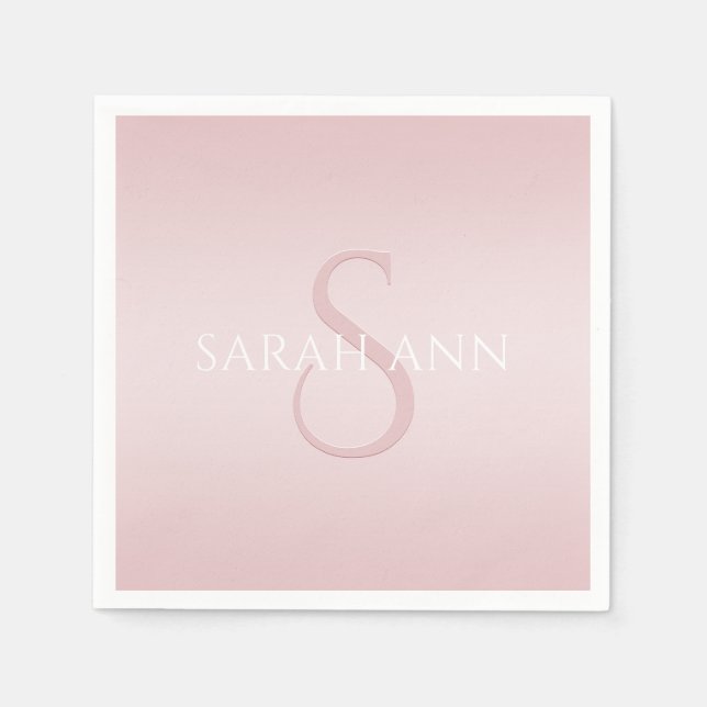 Elegant Modern Blush Pink Ombre Name & Monogram Napkins (Front)