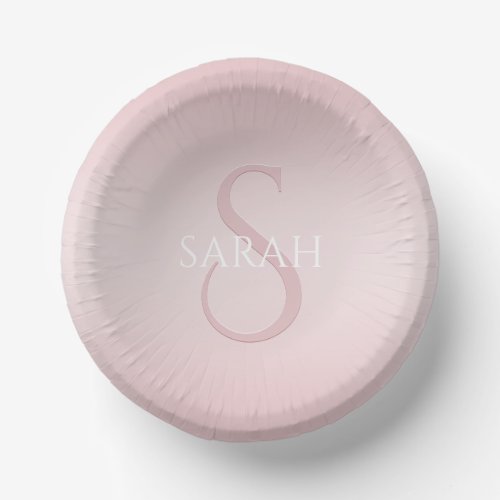 Elegant Modern Blush Pink Ombre Name  Monogram Paper Bowls