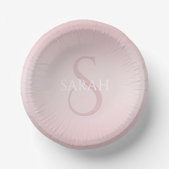 Elegant Modern Blush Pink Ombre Name & Monogram Paper Bowls (Front)