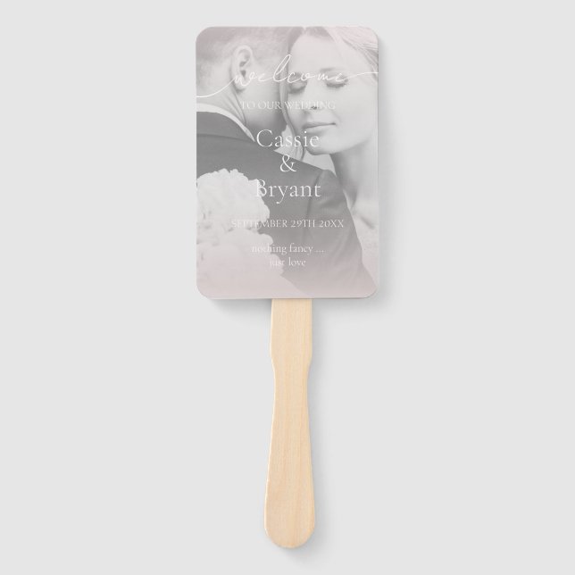 Elegant Modern Blush Pink Photo Wedding Program Hand Fan (Front)