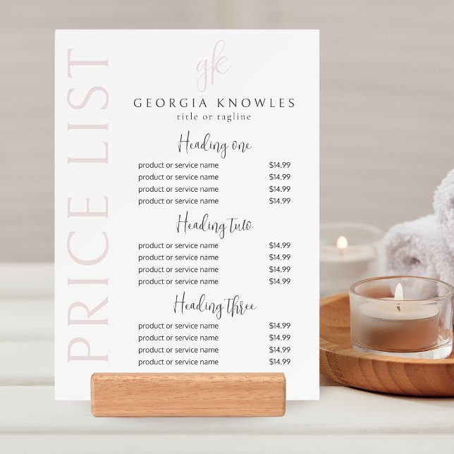 Elegant Modern Blush Pink Price List Holder (Creator Uploaded)