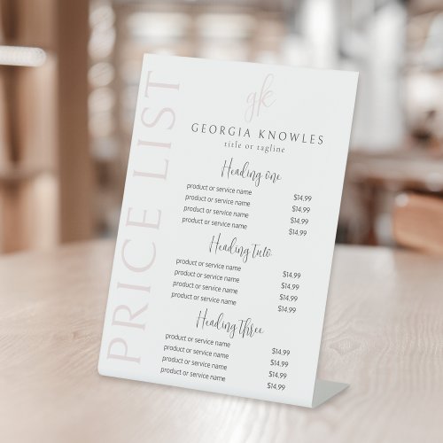 Elegant Modern Blush Pink Price List Pedestal Sign