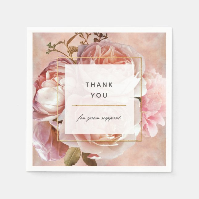 Elegant Modern Blush Pink Rose & Peony Thank You Napkins (Front)