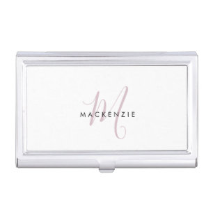 Elegant Modern Blush Pink Script Monogram Business Card Case