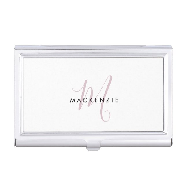 Elegant Modern Blush Pink Script Monogram Business Card Case (Front)