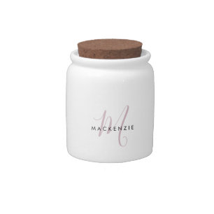 Elegant Modern Blush Pink Script Monogram Candy Jar