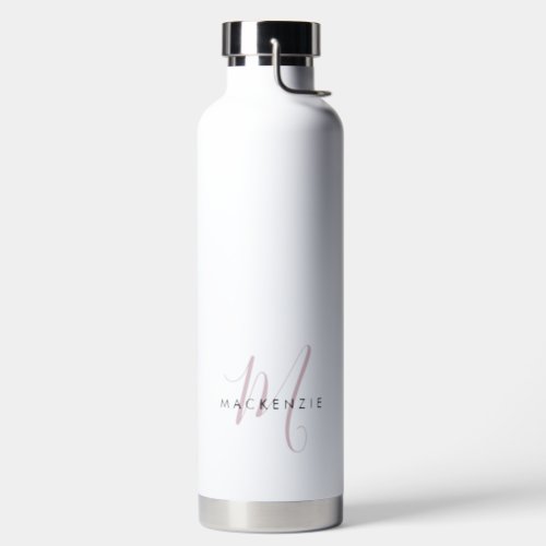 Elegant Modern Blush Pink Script Monogram Water Bottle