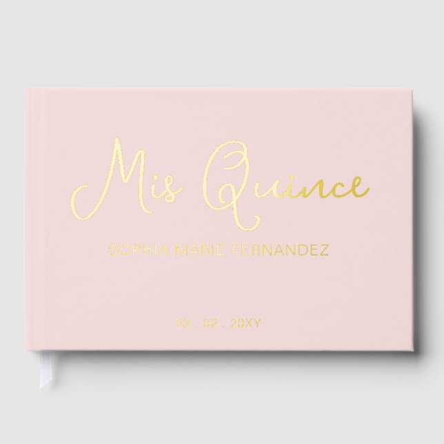 Elegant Modern Blush Quinceañera Foil Guest Book (Front)