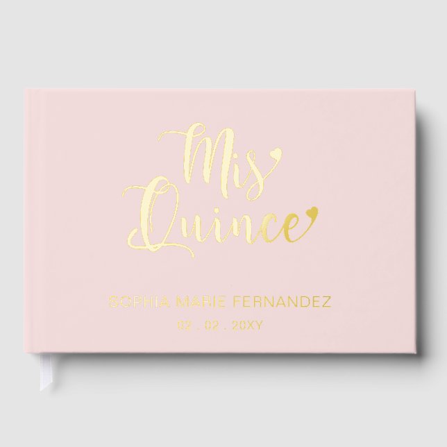 Elegant Modern Blush Quinceañera Foil Guest Book (Front)