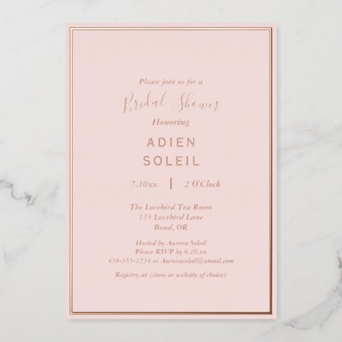Elegant Modern Blush Rose Gold Bridal Shower Foil Invitation