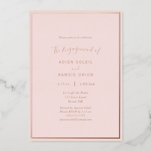 Elegant Modern Blush Rose Gold Engagement Party Foil Invitation