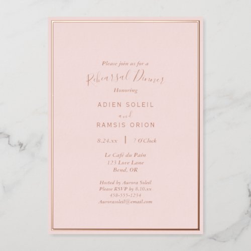 Elegant Modern Blush Rose Gold Rehearsal Dinner Foil Invitation