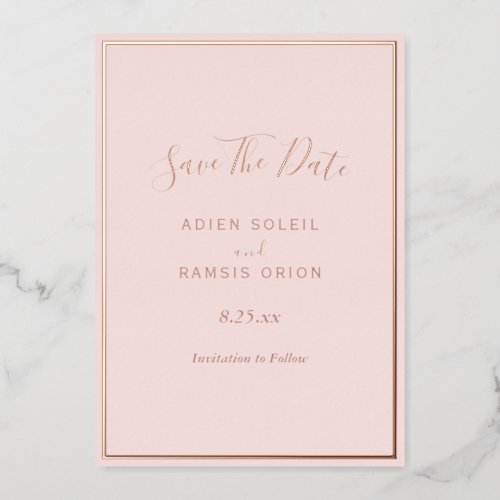 Elegant Modern Blush Rose Gold Save The Date Card