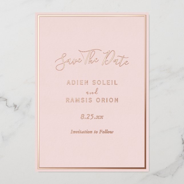 Elegant Modern Blush Rose Gold Save The Date Card (Front)