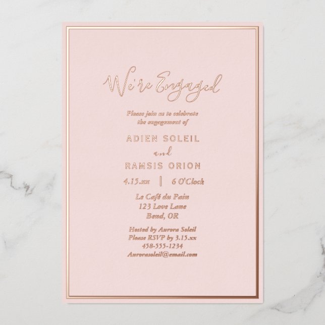 Elegant Modern Blush Rose Gold We're Engaged Foil Invitation (Front)