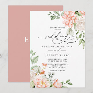 Elegant Modern Blush White Floral Wedding Invitation