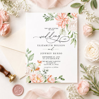 Elegant Modern Blush White Floral Wedding Invitation