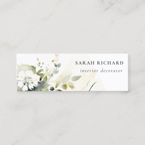 Elegant Modern Boho Abstract Green White Floral Mini Business Card
