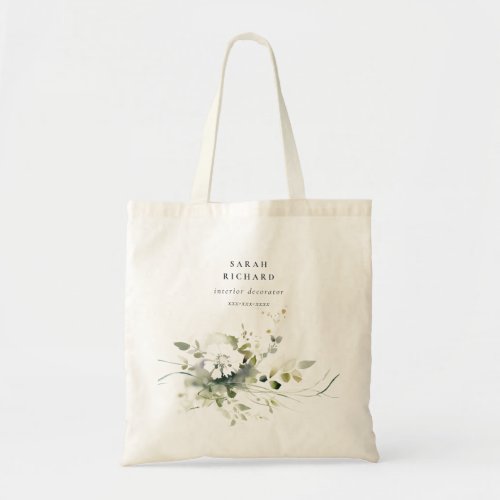 Elegant Modern Boho Abstract Green White Floral Tote Bag