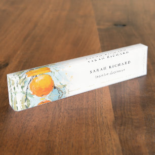 Elegant Modern Boho Abstract Sketchy Orange Garden Desk Name Plate