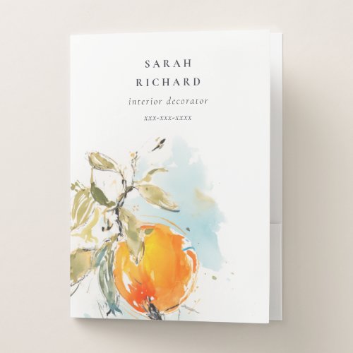 Elegant Modern Boho Abstract Sketchy Orange Garden Pocket Folder