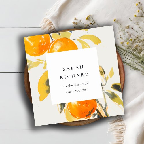 Elegant Modern Boho Abstract Sketchy Orange Garden Square Business Card