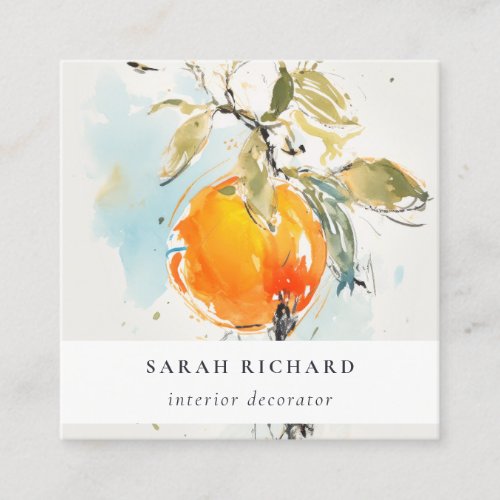 Elegant Modern Boho Abstract Sketchy Orange Garden Square Business Card